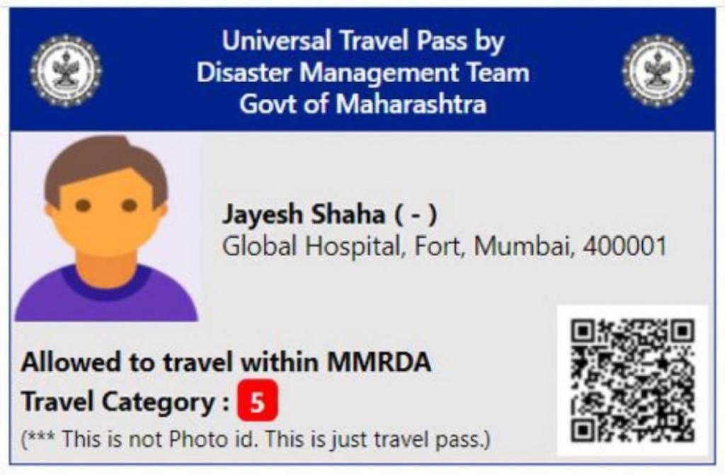 Sample of the Maharashtra Universal Travel Pass