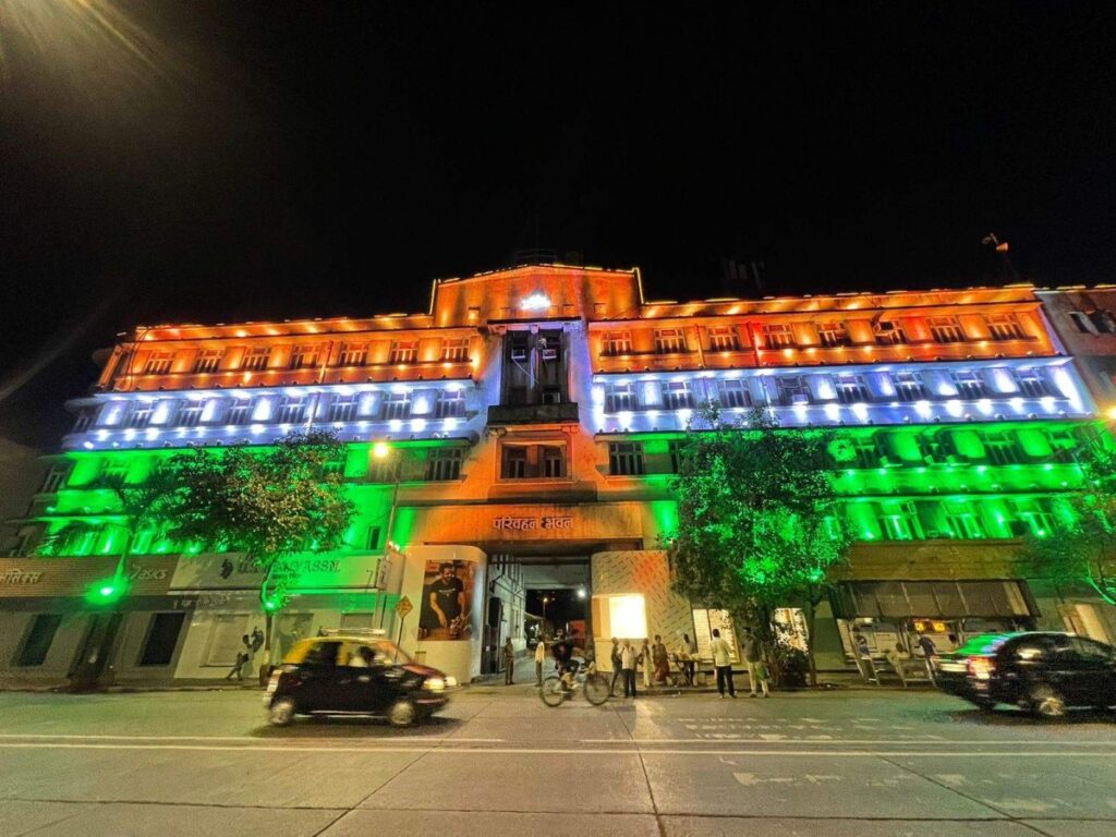 Paraivahan Bhavan (Transport House) lit up in the tricolour for Independence Day
