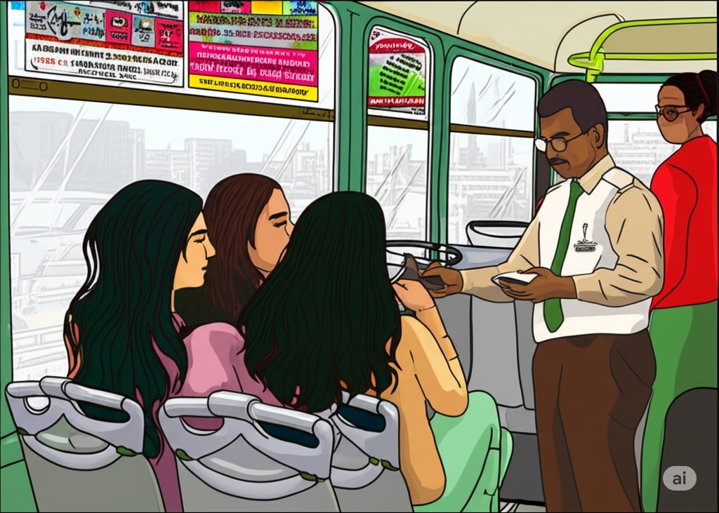 Conductor selling tickets with a Ticket Machine (Image animated using Google Gemini)