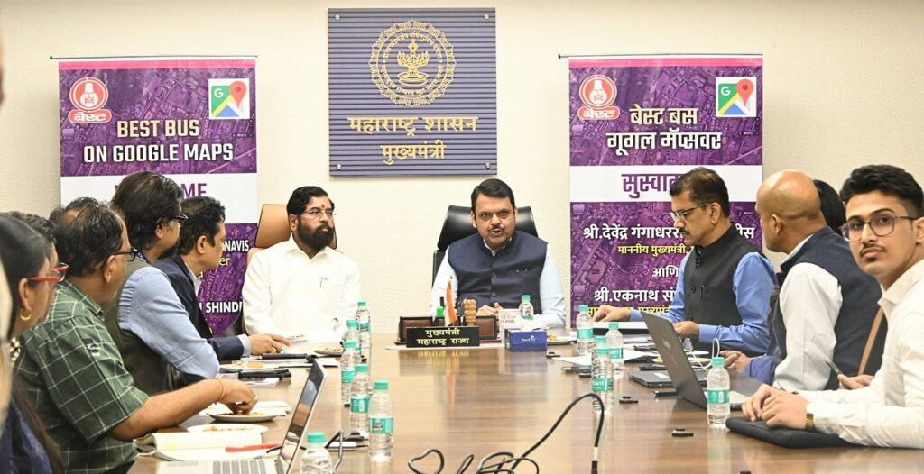 Maharashtra CM Devendra Fadnavis with the Google team and DyCM Eknath Shinde (Pic tweeted by BEST on Twitter)